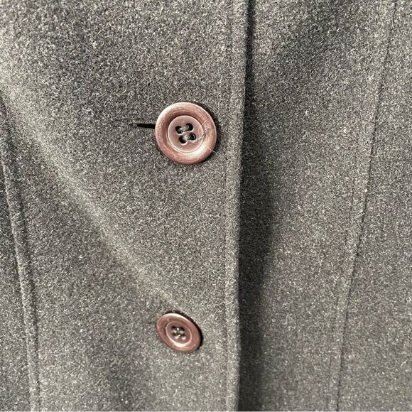 [4] Vintage Dark Grey Wool & Cashmere Pea Coat with Brown Buttons - Picture 7 of 12